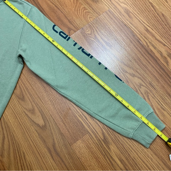 Carhartt Sage Green Hoodie with Navy Sleeve Logo Size S Outdoor Streetwear - Picture 7 of 7